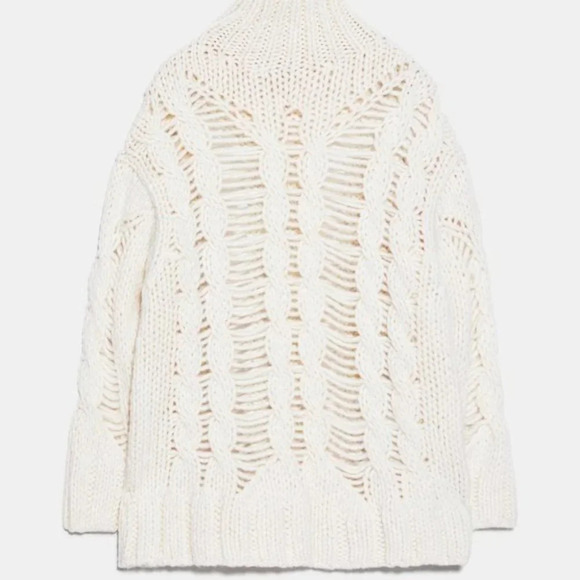 Zara Openwork Cable Knit Sweater  High Neck Ecru White Size Small - Picture 12 of 12
